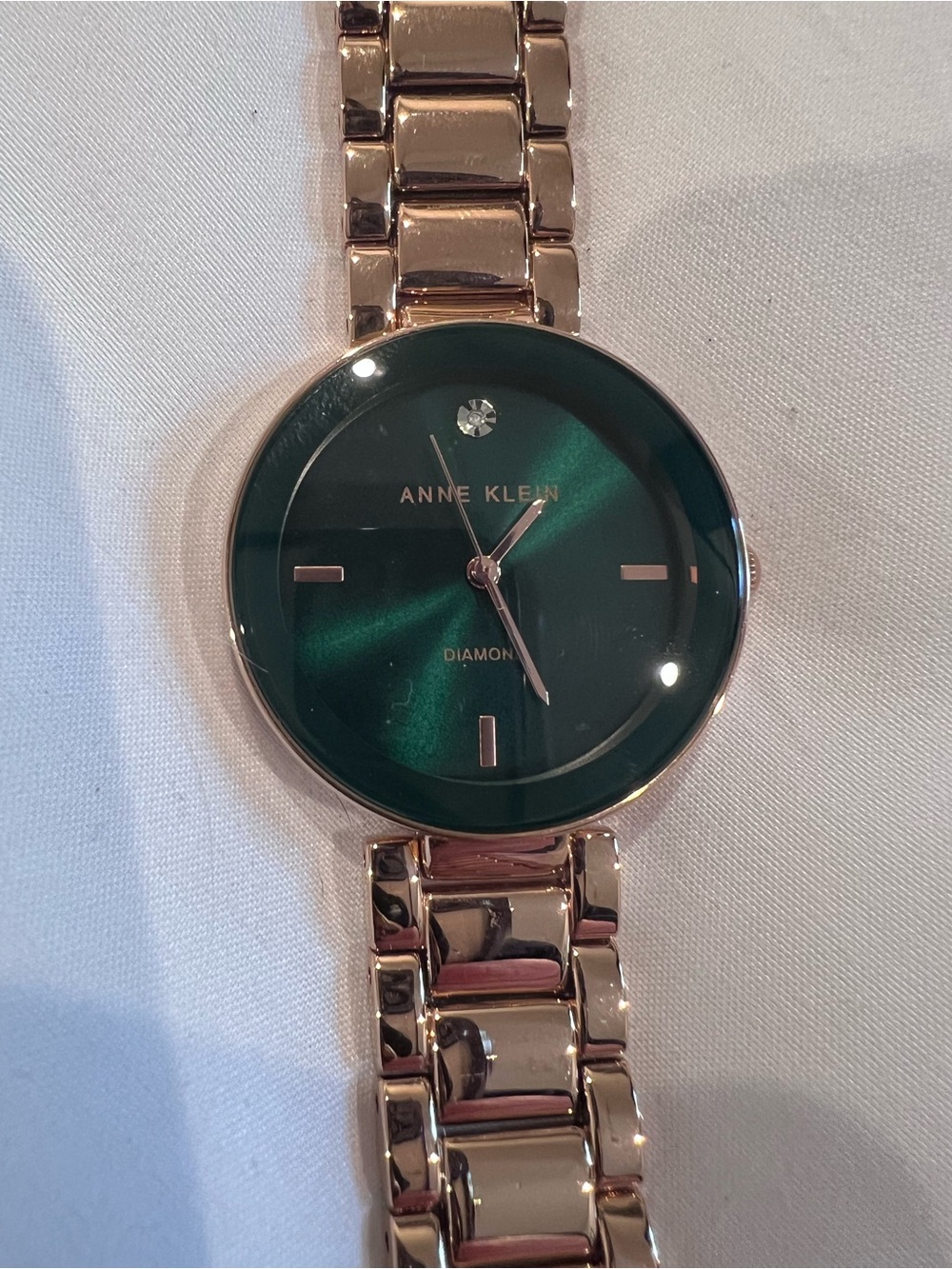 Anne Klein Diamond Accent Rose Gold Watch Green Sunray Dial AK/1362G